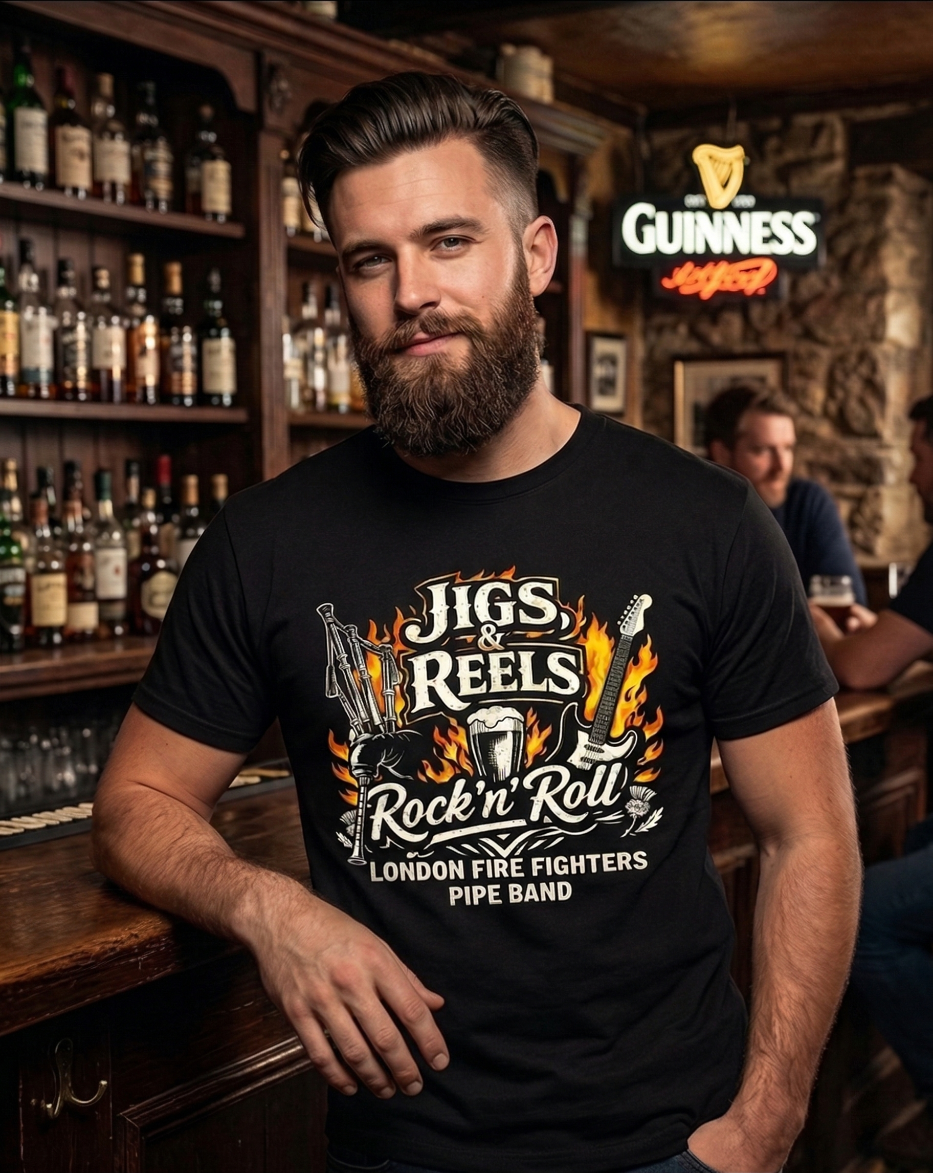 Man modeling the Jigs, Reels & Rock 'n' Roll T-shirt